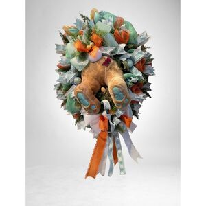 Custom Made Huge Easter Bunny Wreath on a Teardrop Wire Wreath Form.